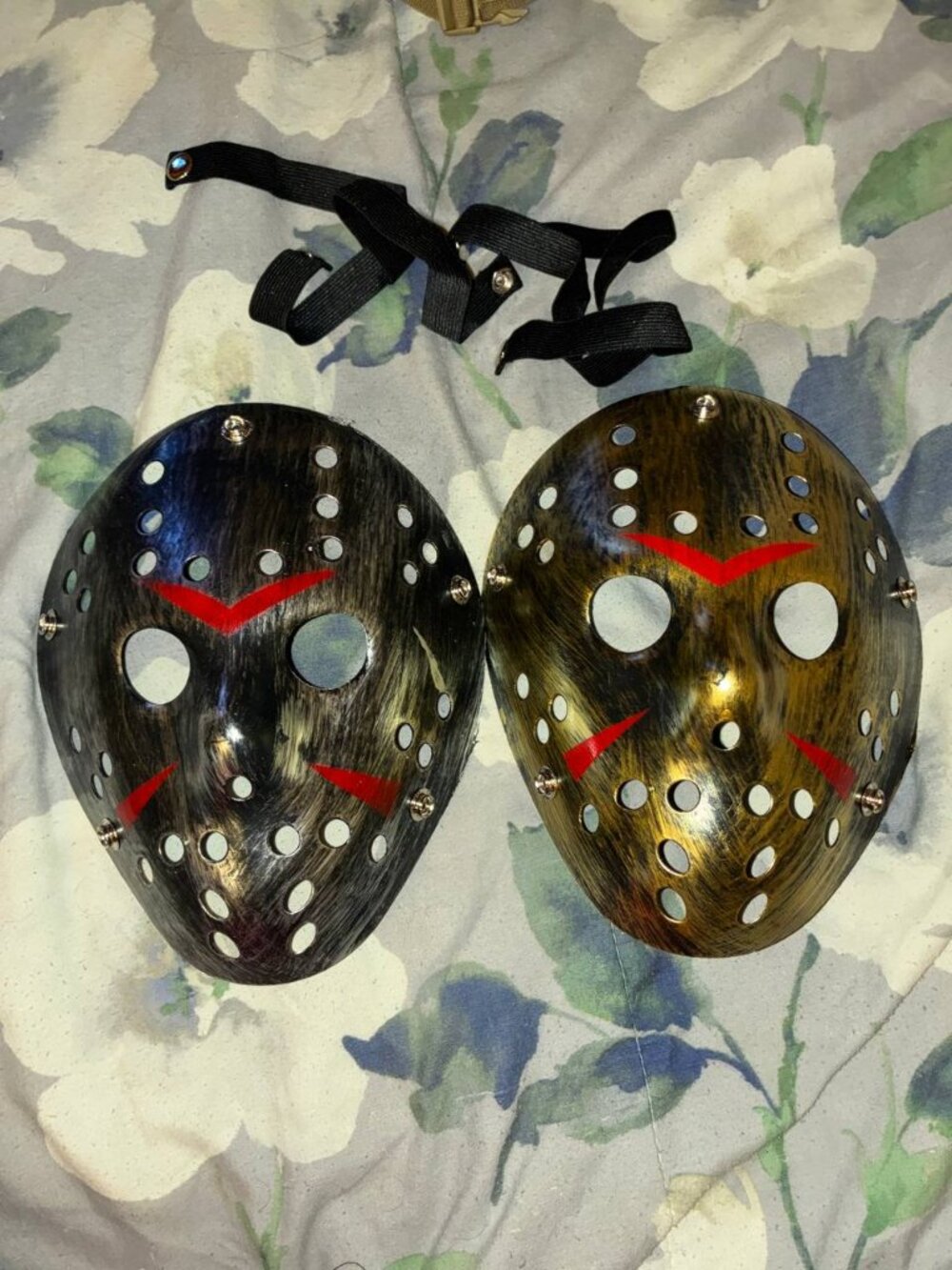 Lot of 2 Halloween Freddy Jason Mask Scary Hockey Friday 13th PVC - Gold Silver